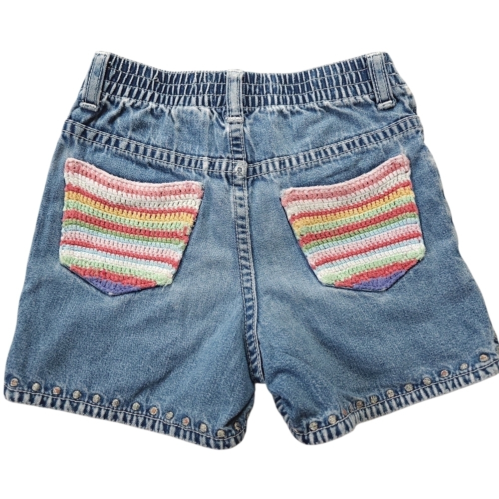 Vintage Kids Gap Cute Floral Embroidered Crochet Jean Shorts Size 3